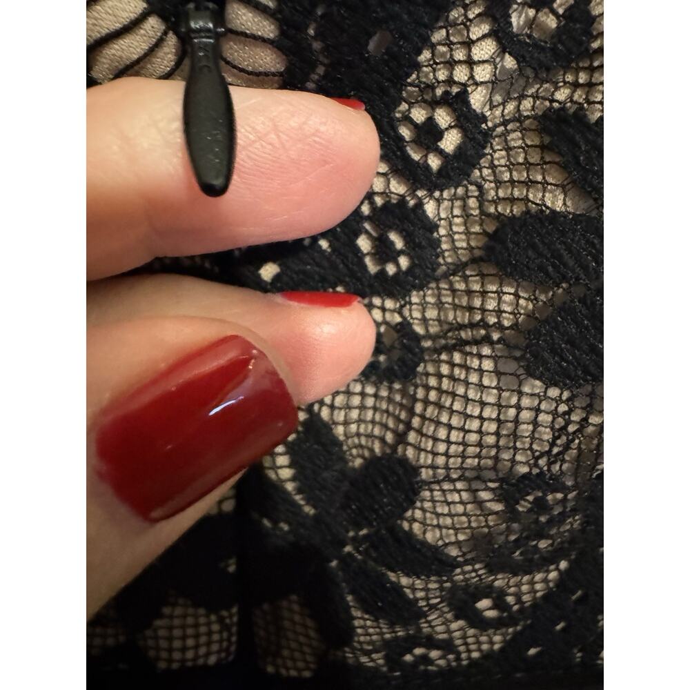 Adrianna Papell Midi Dress Size 8 Black Lace Cap Sleeves Cocktail Party Evening - Picture 11 of 14